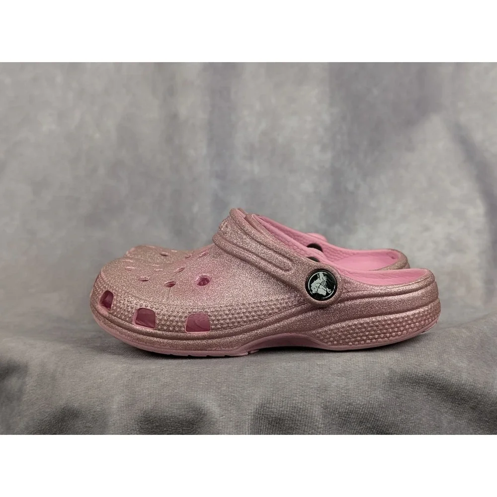 Crocs Kids Classic Glitter Clog Pink Sparkle Slip On‎ Shoes Size C12